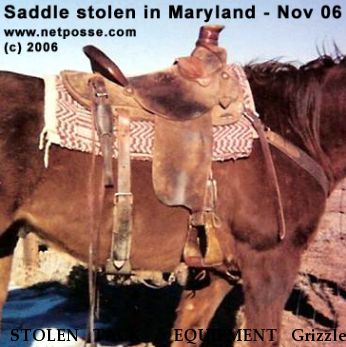 STOLEN TACK / EQUIPMENT Grizzley Saddlery of Montana Western Saddle, Near Essex, MD, 21221